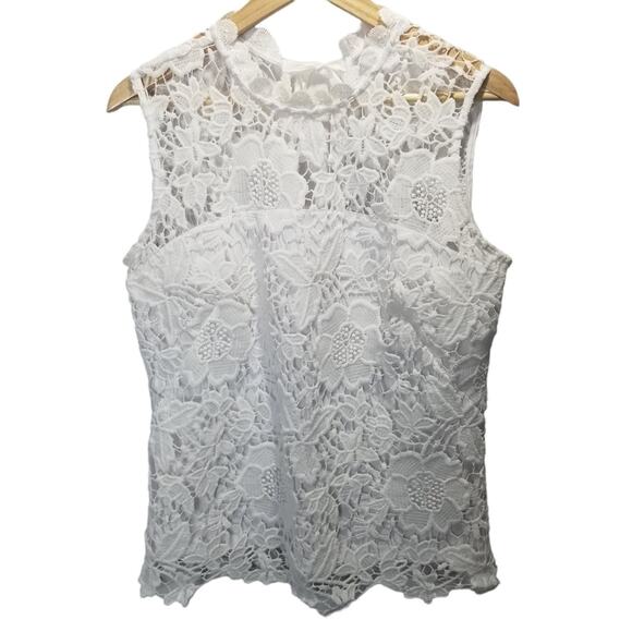 Nanette Lepore Top Medium Sleeveless White Crochet Shell - Picture 7 of 7